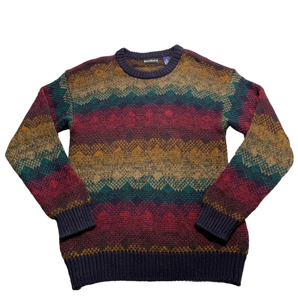 Vtg Bachrach Sweater Men Medium M Coogi Style 3D Knit Ramie Cotton Geometric 90s